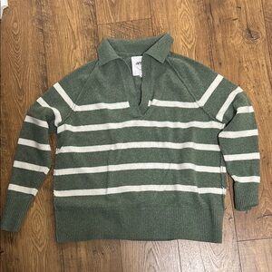 Aerie Green and White Striped Sweater